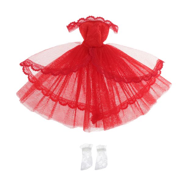 

dolls strapless dress w/ white lace socks for 1/6 blythe doll dress up