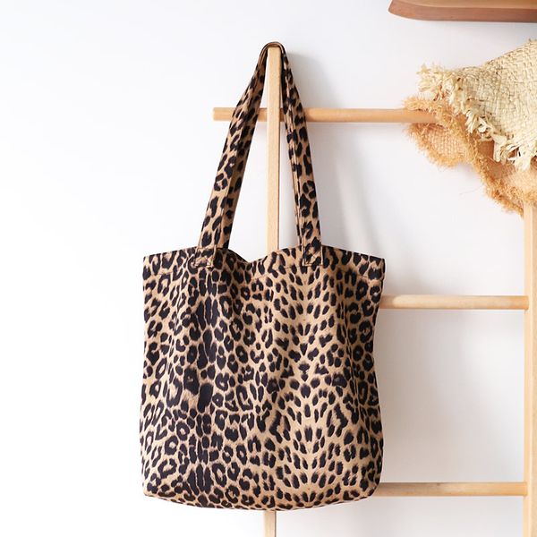 

leopard print shoulder bags big canvas hand tote bag ins ladies handbag leisure for women travel beach handle bags