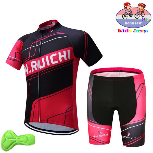 

2019 summer children cycling jersey set kids breathable shirts short sleeve 3d gel pad shorts cycling clothing, Black;blue