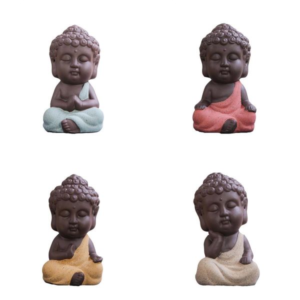 

set of 4pcs little buddha monk tea house miniature figurine ceramic statue