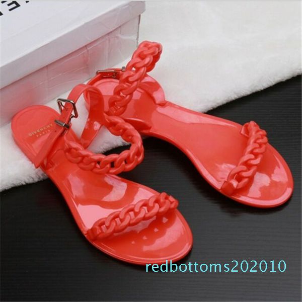 

europe and the united states new plastic chain beach shoes candy color jelly sandals chain flat bottomed out sandals r10, Black