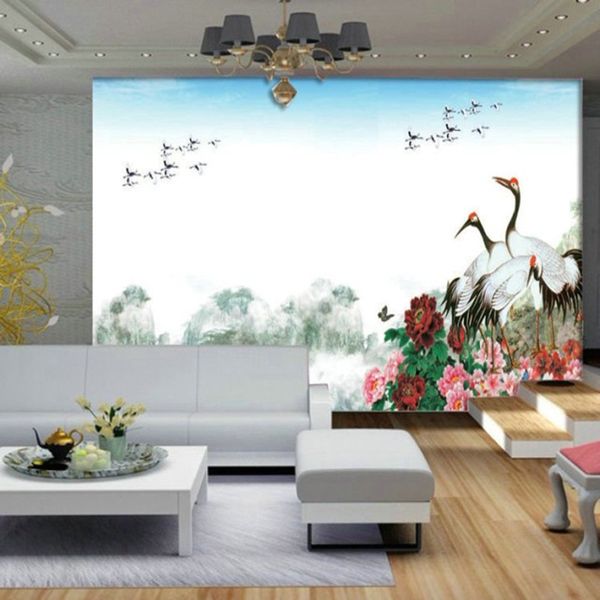 

custom home decoration wallpaper wonderland red-crown crane painting large mural living room bedroom tv background wall non-woven wallpaper