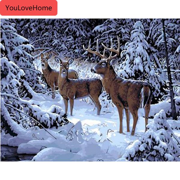 

winter coloring by numbers deer kits drawing canvas handpainted animal picture diy art home decoration gift wall art draw on canvas