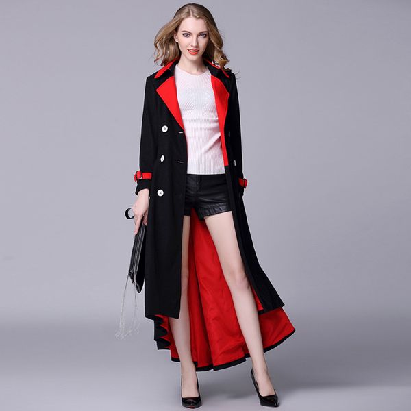 Fashion- Extended Black Red Winter Women 2019 New High-end Boutique Doppiopetto Vita regolabile Fiocco Stile classico Cappotto di lana elegante