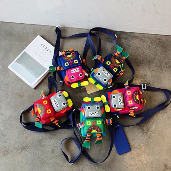 

kids purses 2019 korean robot phone bags mini princess purses fashion girls canvas printed bags birthday gifts, White