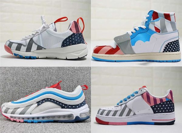 

designer shoe Parra x 1 Suede Grey White pink Running shoes mens women Basketball Shoes sneakers sport shoes Outdoor leisure shoe 36-45