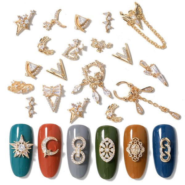 

2 pcs / pack heart gold metal nail decoration rhinestones 3d nail art accessories mixed size bling studs decorations, Silver;gold