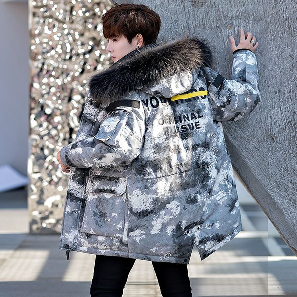 

down jacket men 2019 new style brand big fur collar long section casual winter thick warm coat korean version of the tide, Black