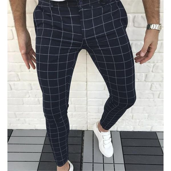 

seasons casual mens clothing summer male designer pants fashion plaid printed mid waist pencil pants four, Black
