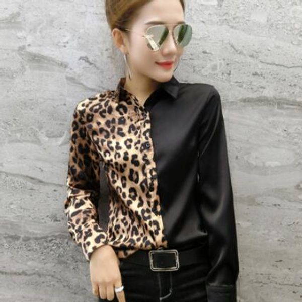 

2019 new leopard blouse women european streetwear lapel collar long sleeve womens and blouses plus size shirt dv842, White