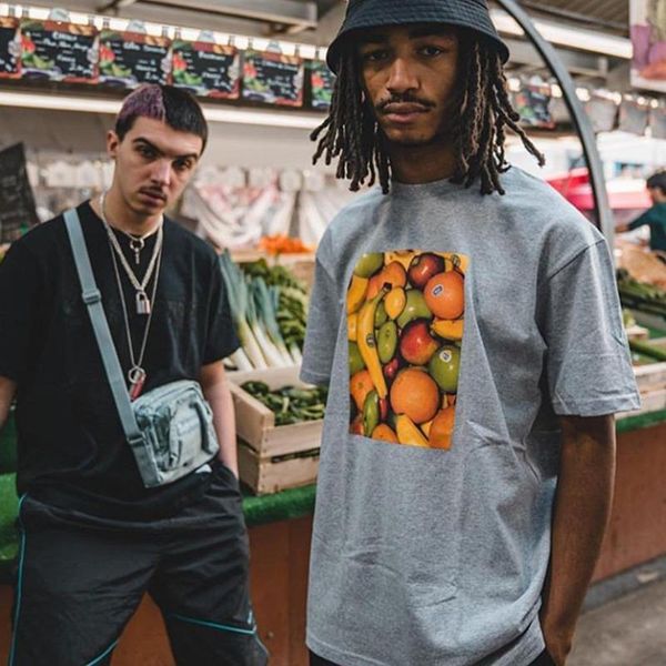

19ss box logo fruit p tee men women summer short sleeve casual hip hop street skateboard t-shirt breathable hfymtx473, White;black