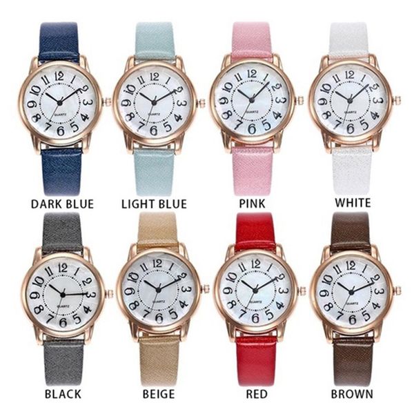 

women watches simple round dial arabic number faux leather strap analog quartz watch relogios femininos moda mujer 2019, Slivery;brown