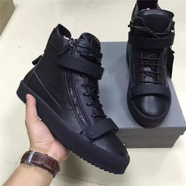 

2019 fashion zip luxury sneakers designer shoes for men women high cut spikes party lovers genuine leather casual sneaker 35-46, Black
