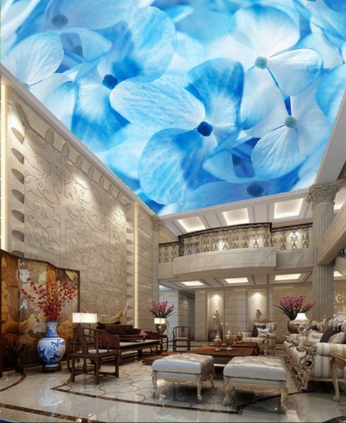 

blue flowers bedroom living room 3d ceiling mural sky ceiling wallpaper