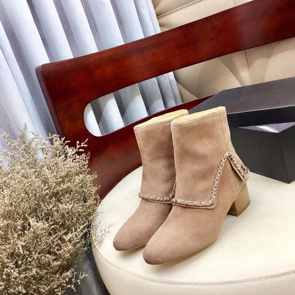 

women's booties fashion brand suede effect calfskin women boots woman ankle booties designer chunky heel ankle boot, Black