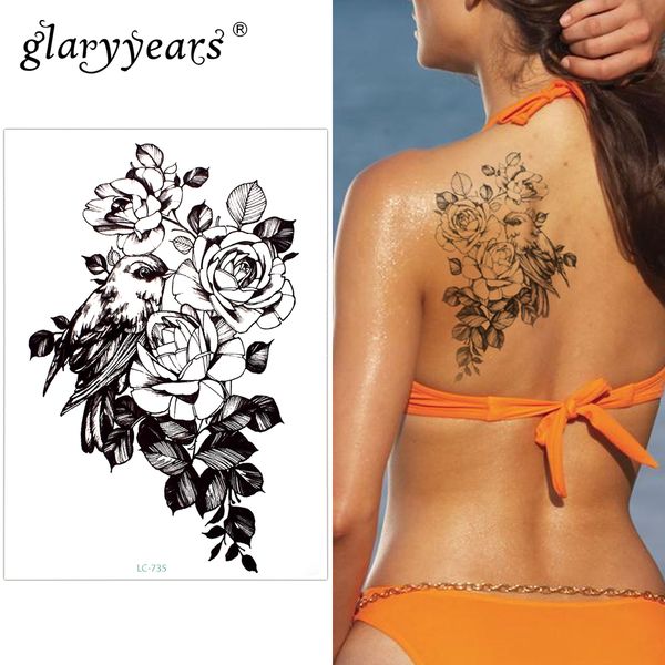 Acheter Glaryyears Un Peu Gros Bras Temporaire Tatouage Autocollant Fleur Et Oiseau Faux Manchon De Tatouage Flash Tatouage Body Art étanche Femmes Lc