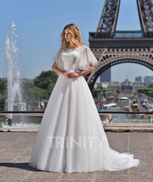 

excellent white tulle scoop applique beads a-line wedding dresses bridal pageant dresses wedding attire dresses custom size 2-18 kf1228320