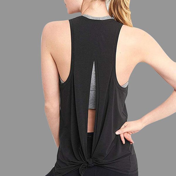 

new fashion women open back sport solid yoga shirts tie workout racerback tank fitness women sport shirts, White;black