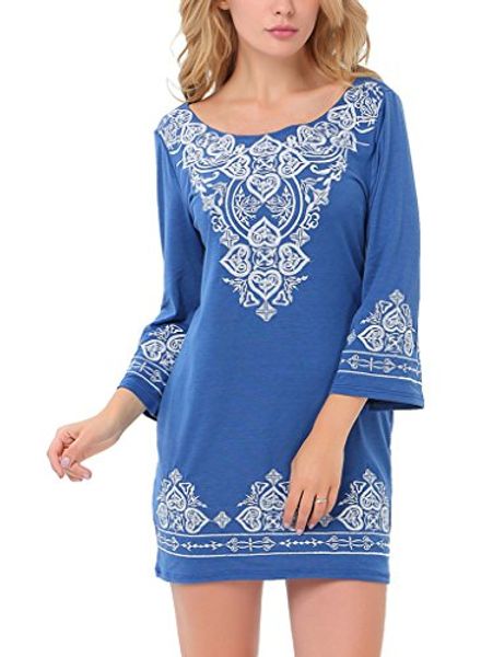 

yunjey womens casual 3/4 sleeve scoop neck heart embroidered dress, Black;gray