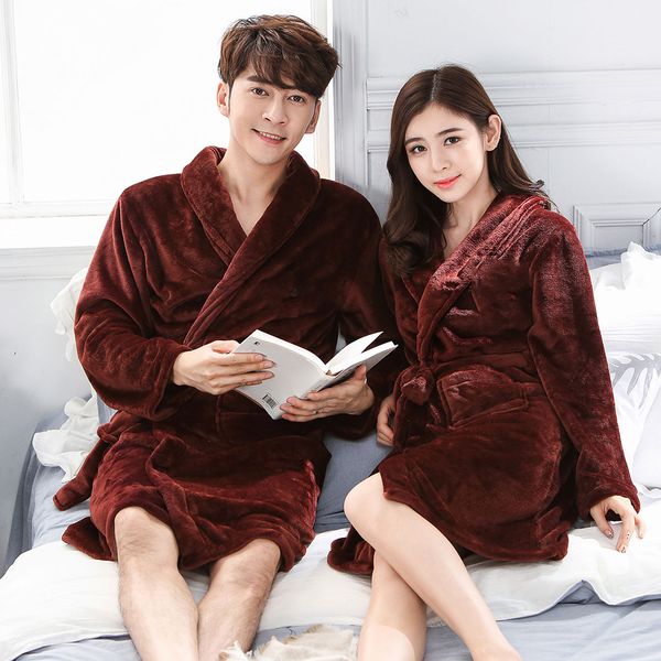 

soft sleepwear lovers coral fleece nightgown autumn winter home clothing bathrobe belt pyjamas flannel kimono gown negligee, Black;brown