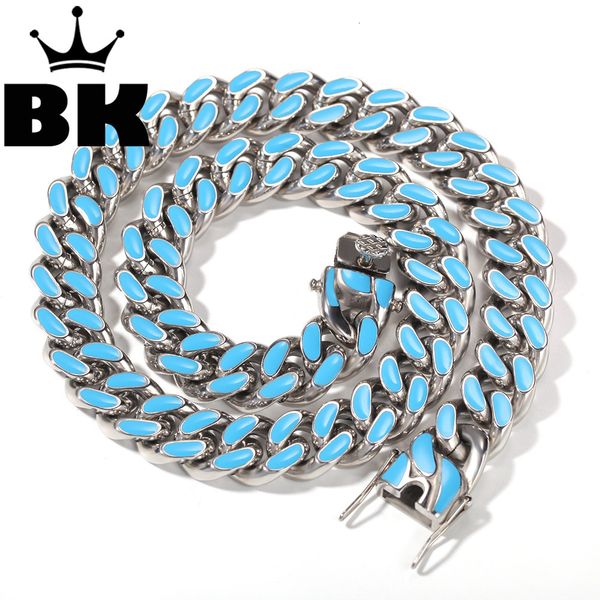 

14mm 316l stainless steel curb colorful cuban link chain hip hop punk heavy gold silver plated cuban necklace