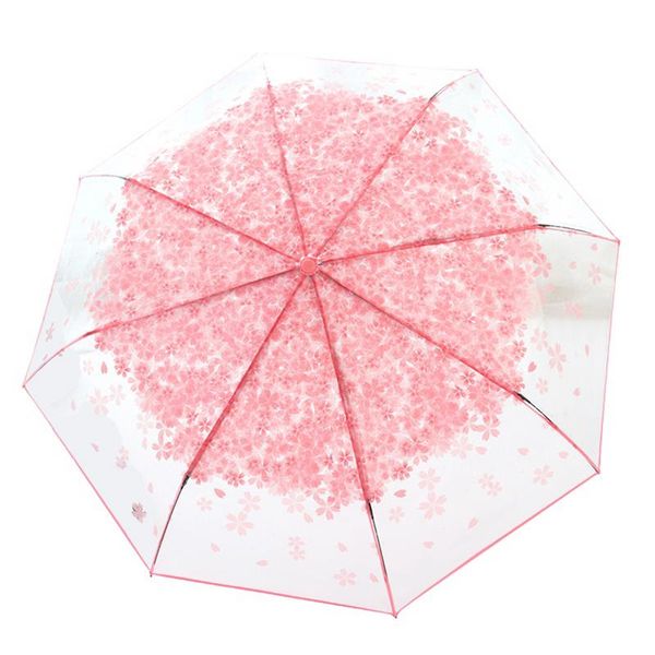 

innovative folding umbrella cute cherry blossom pattern transparent three fold umbrella gift for family friends rain protection