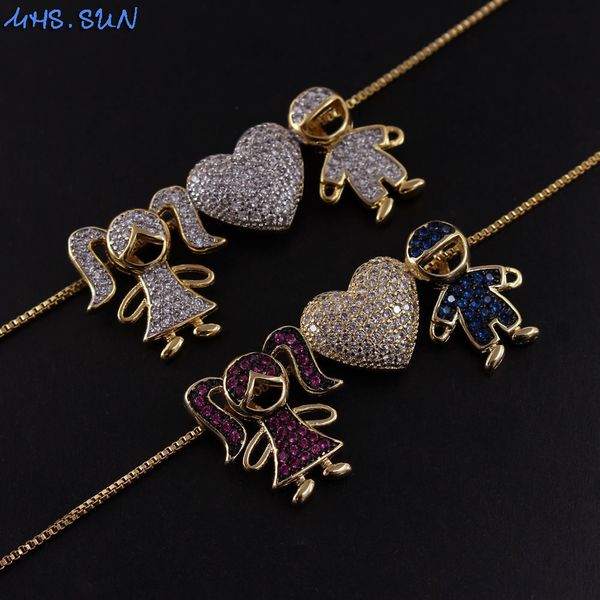 

mhs.sun new fashion boy and girls character pendant necklace with aaa zircon women jewelry couples gift for valentine's day 1pc, Silver