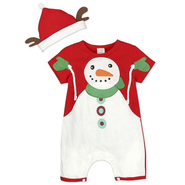 

cute 2pcs newborn baby boys girls christmas rompers short sleeve deer romper snowman jumpsuit hat party costume baby clothes, Blue