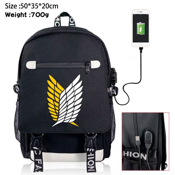 

anime attack on titan usb charge backpack men lapshoulder bag casual travel bag boys girls school bags bookbag