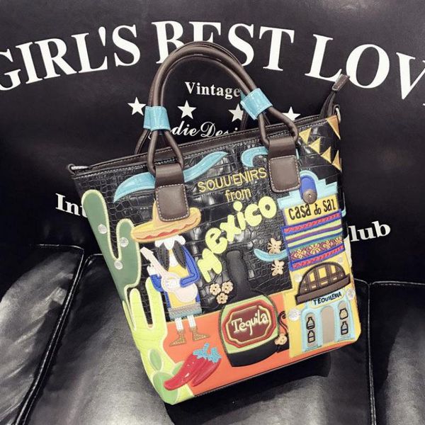 

johnature creative cartoon women bag 2020 new fashion leather handbag large capacity embroidery casual tote female shoulder bags