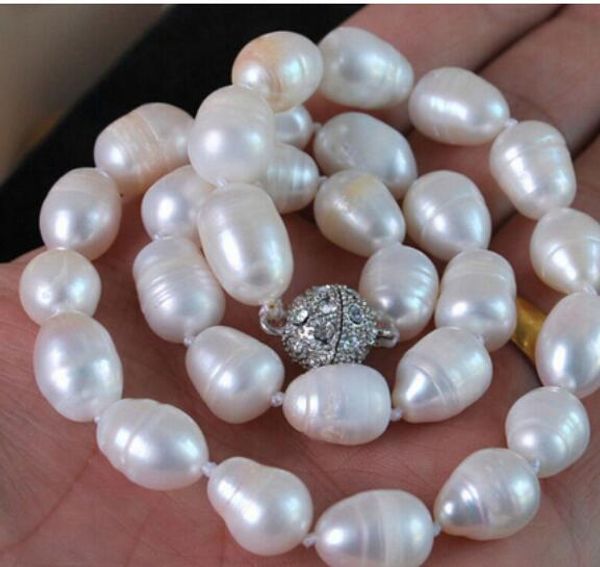 

11-12mm white cultured baroque real pearl necklace, Silver