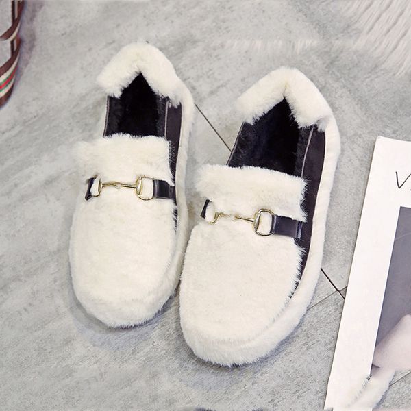 

fashion maomao shoes woman new autumn and winter home slippers with faux fur fashion casual warm shoes outdoor pantshoes female, Black