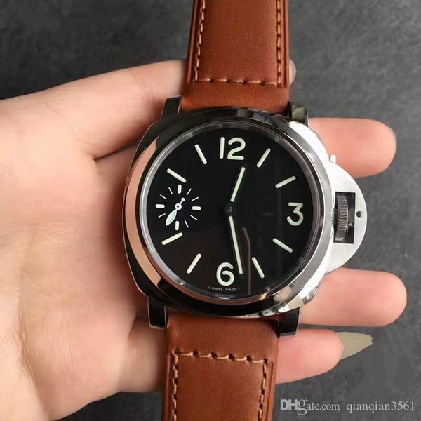 

New luxury brand pam00005 pam005 men 039 tainle teel ca e leather trap mechanical watch 44mm with box