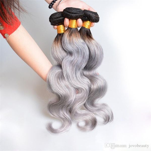 

ombre brazilian hair bundles 1b/grey body wave weaving two tone natural human hair weave bundles 8-30 inch 3 bundles/lot opp bag, Black