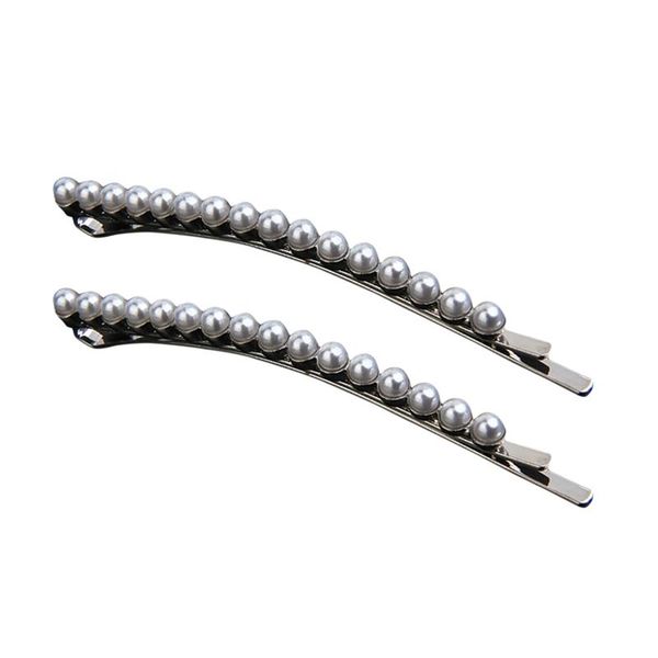 

2pcs manmade pearl hair clips long barrettes bobby pin hair pins for ladies and girls (silver, Golden;silver