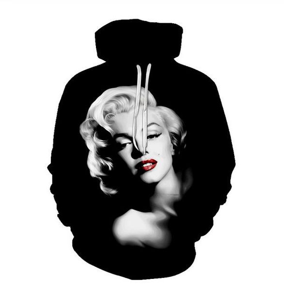 

мэрилин монро толстовка толстовки мужчины женщины с длинным рукавом all over printed пуловер hoody верхняя одежда повседневная 3d толстовка, Black
