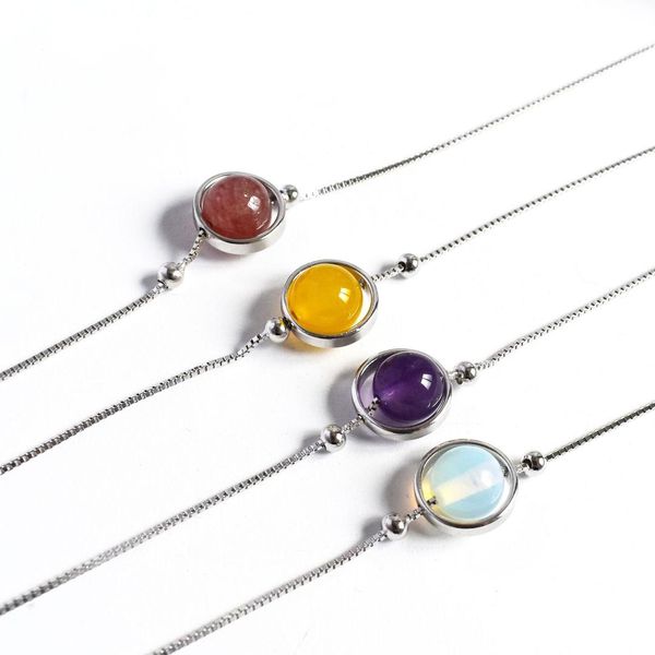 

natural stone ball charm 925 sterling silver box chain bracelets for women simple minimalism multi color real crystal bracelet, Black
