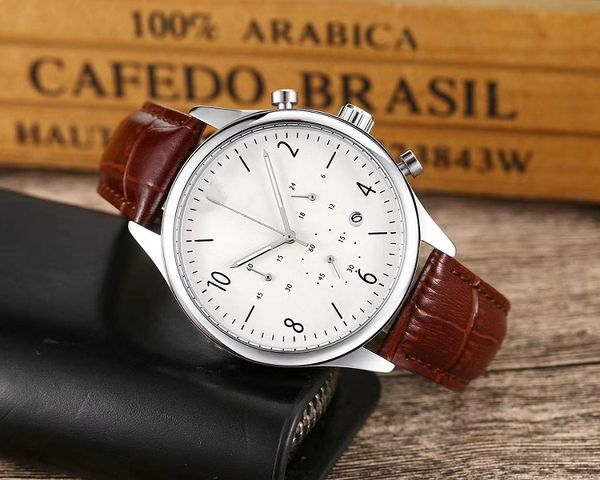 

2021 six stitches luxury mens watches all dial work quartz watch designer wristwatches brand leather belt relógio men fashion accessories, Slivery;brown