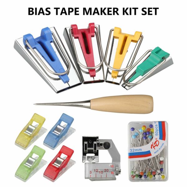

60pcs/set fabric bias tape maker kit set for sewing quilting awl & binder beader clips adjustable bias binder foot, Black