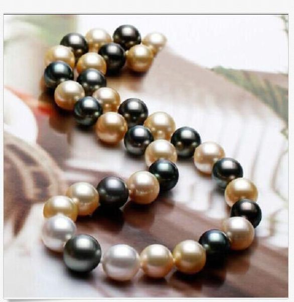 

stunning 18 inch 10-11mm south sea white black multicolor pealr necklace, Silver
