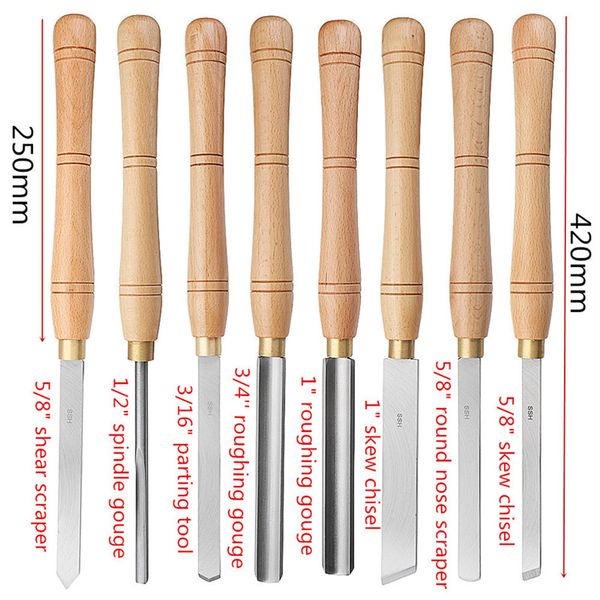 

8 types high speed steel lathe chisel wood turning tool with wood handle woodworking tool fit for turning shapes on lathe