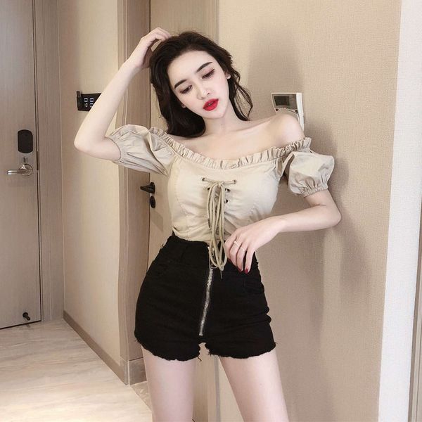 

2019 summer women black denim shorts new female high waist slim pants long zipper young lady short jeans+pockets wholesale, Blue