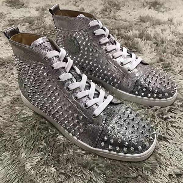 

prefer gift genuine leather leather spikes high red bottom sneakers shoes women,men luxury designer flat casual autumn winter trainers, Black