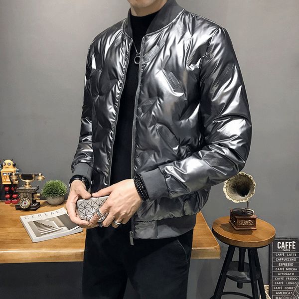 

silver parka mens baseball jackets mens winter embossed coats slim fit fsshion winter clothes bubble coats snow parka, Black