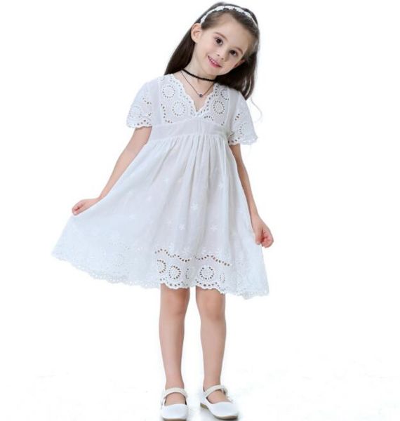 Algodão lace menina vestido crianças verão novo bordado crianças roupas branco laço princesa coreano bonito fino vestido gb272