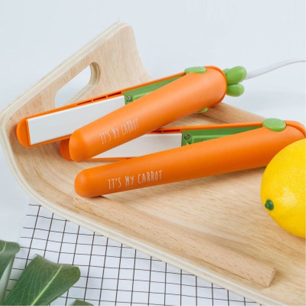 

new mini carrot hair straightening irons curler electric portable hair styling tools fruit color small curler with pvc box, Black