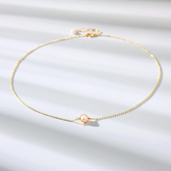 

viennois delicate handmade pearl chain necklaces for women wedding dainty single pearl necklaces, Silver