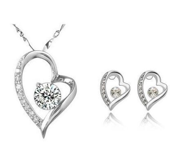 

2020gold plated cute women crystal jewelry sets made with swarovski elements necklace earrings diamond jewelry set wedding sets gift, Silver