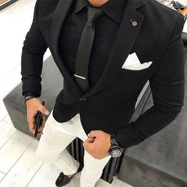 

anniebritney black 2 piece slim fit men suit with ivory pants tailor made skinny groom wedding tuxedo prom wedding men suit set, White;black
