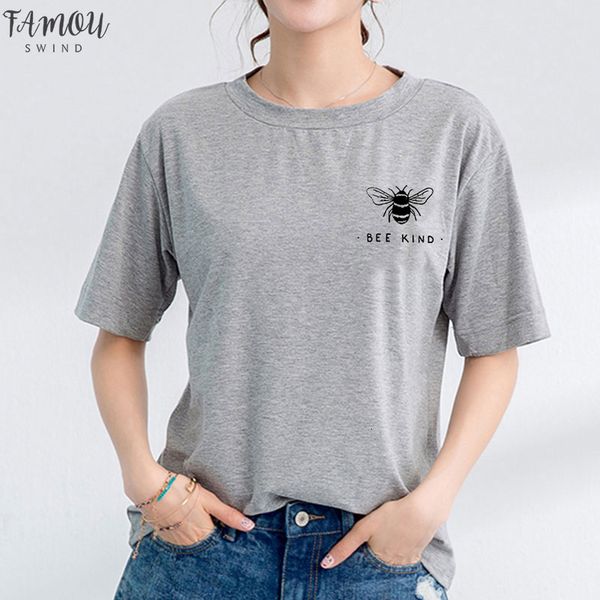 

bee kind pocket harajuku chic funny print shirt female summer new fashion large size loose head o neck letter casual female t, White